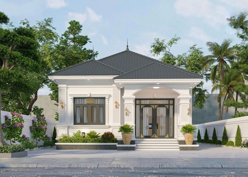 Mẫu nhà sân vườn mái Nhật - 8x14m