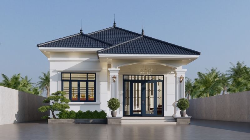 Mẫu nhà sân vườn mái Nhật - 8x15m